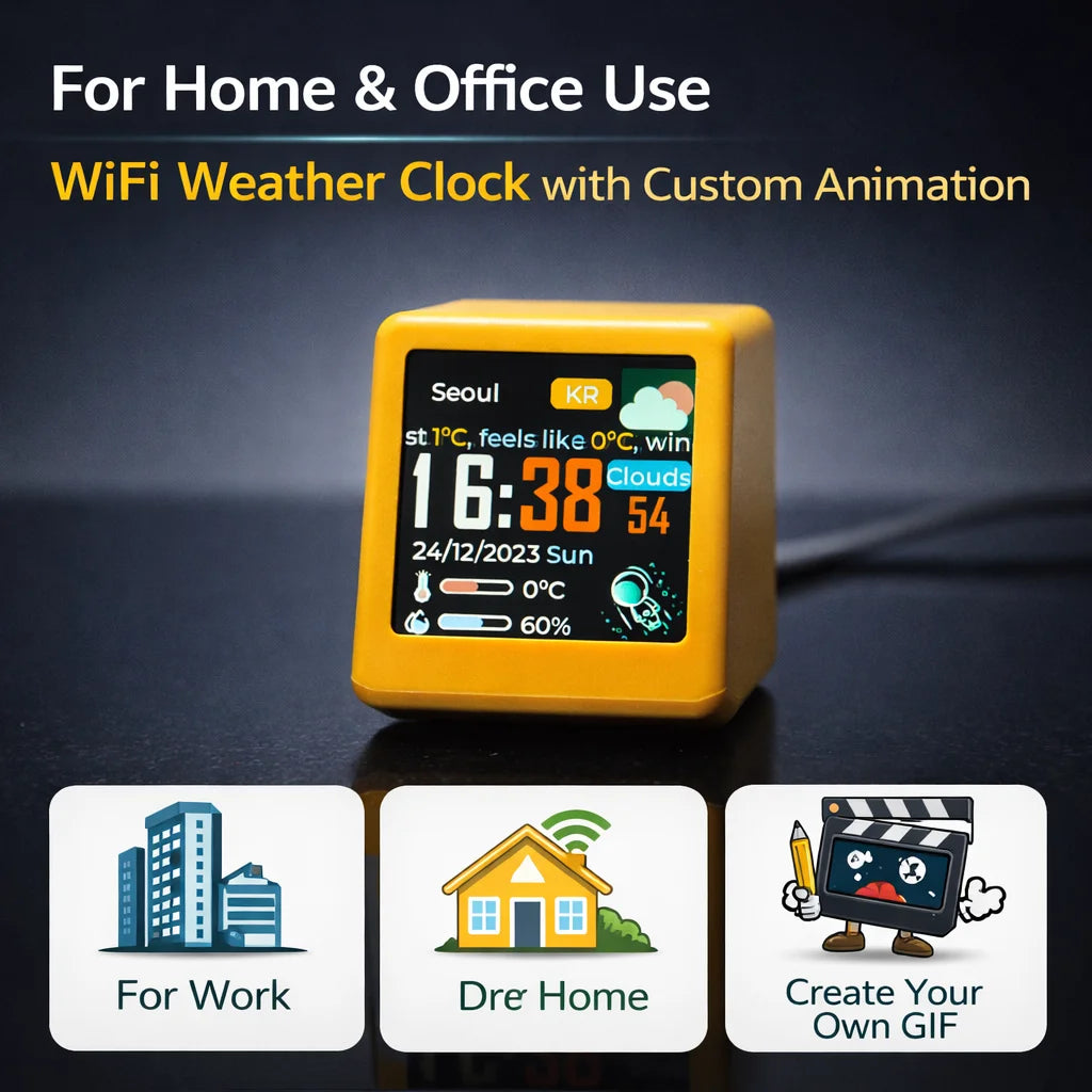 Smart WiFi Desk Clock Display – Weather, Crypto & Stock Monitor, Custom UI, Real-Time Data Screen