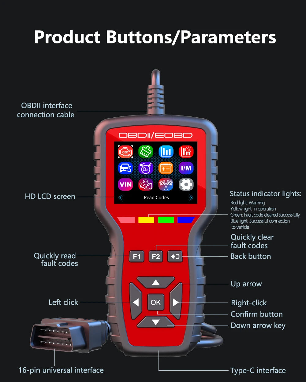 OBD2 Scanner - Handheld Vehicle Inspection and Fault Diagnostic Tester with Live Data, Battery Test