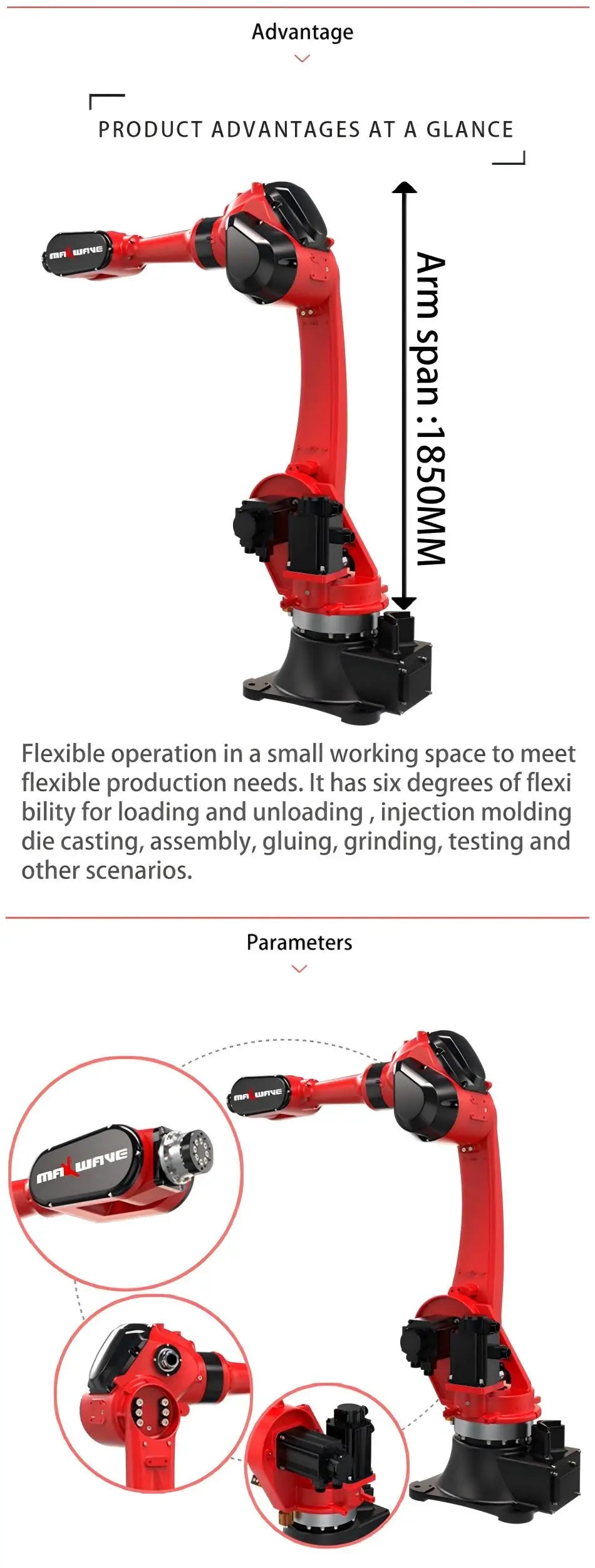 Maxwave Precision Robotic Arm – 6-Axis Servo Motor for High-Speed Manufacturing