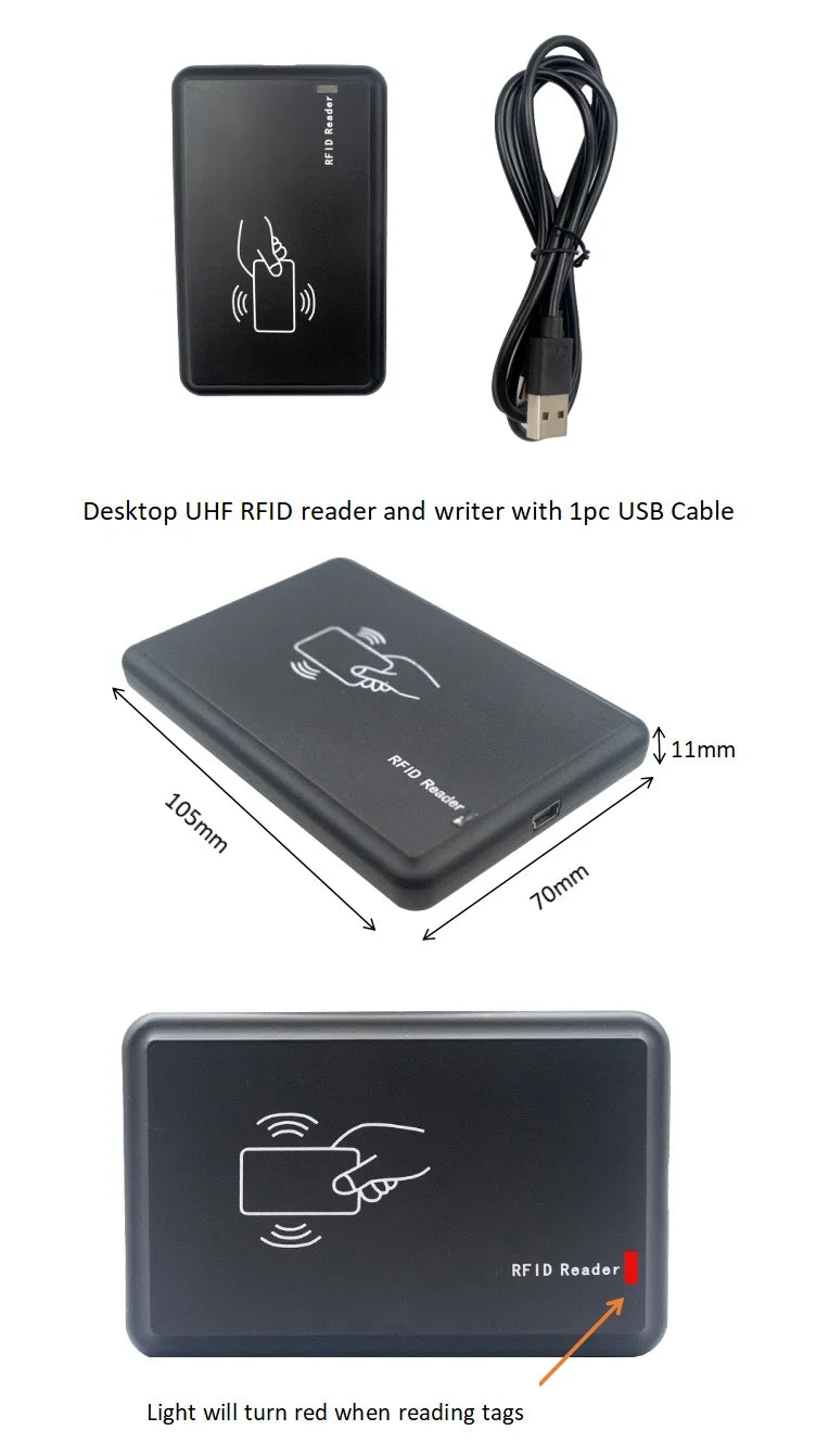 UHF RFID Reader Writer 860-960MHz Plug&Play USB Scanner for Android/iOS - Portable RFID Inventory Scanner with 5m Re