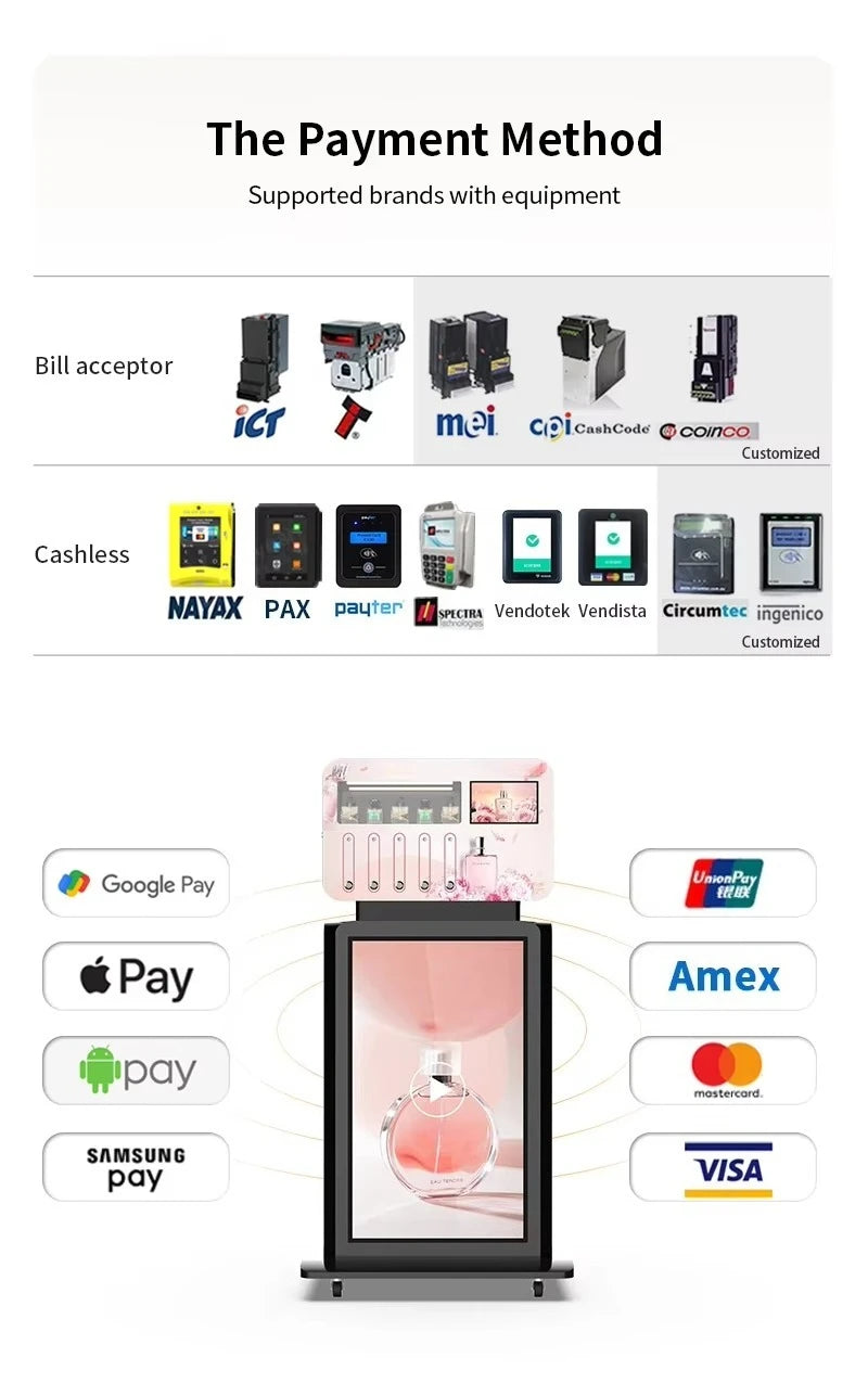 High Efficiency Customized Commercial Street Freestanding Perfume Spraying Fully Automatic Vending Machine