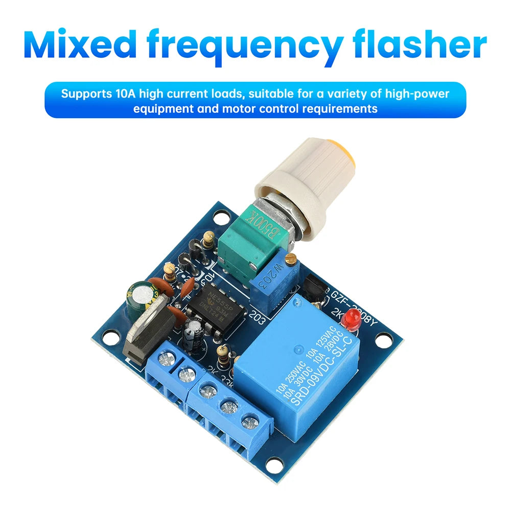 10A  Adjustable Frequency Switch Relay Module High Current Strobe Controller For Motor Forward Reverse and Flasher Applications