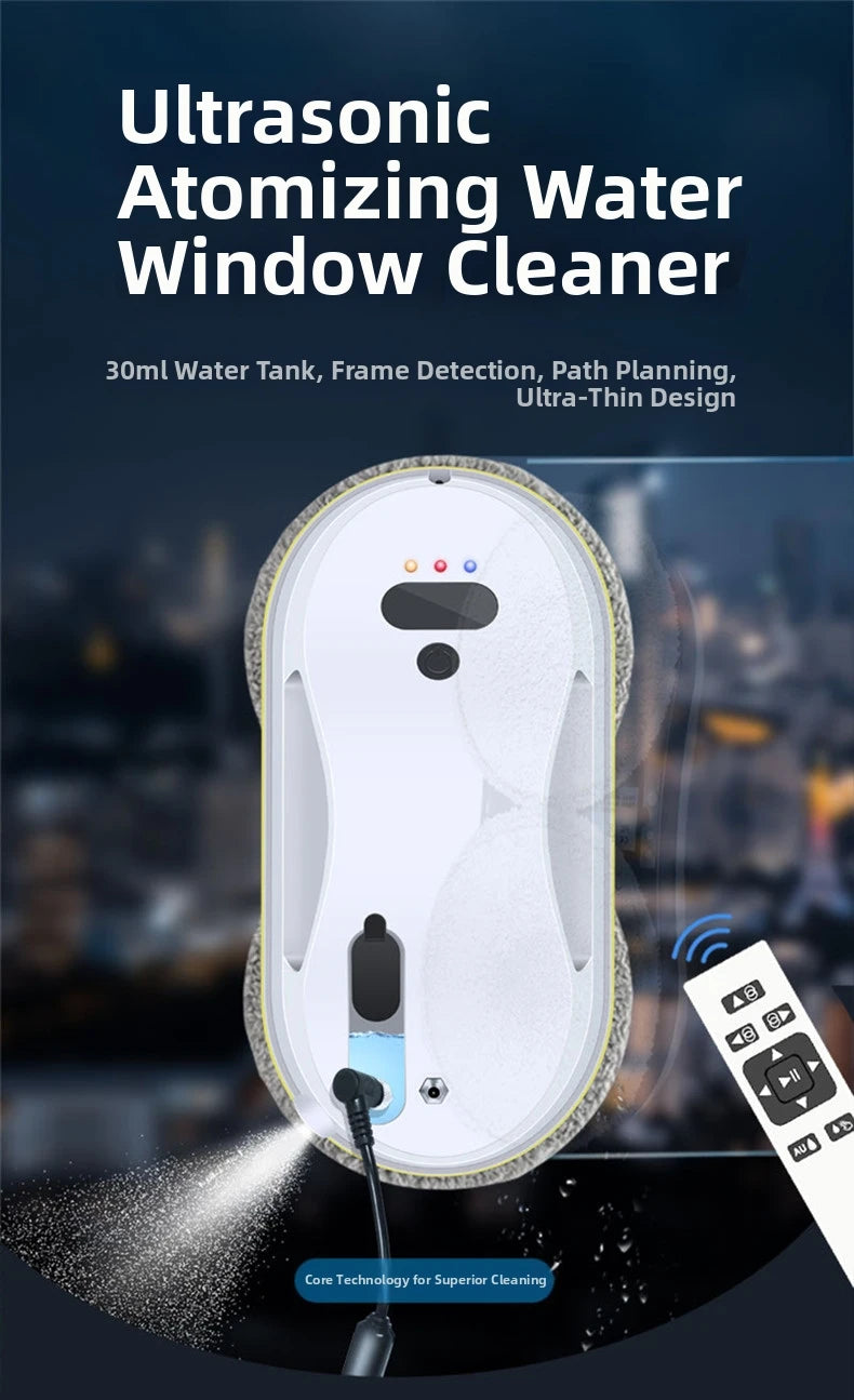 Clean Robot Auto-Spray Window Cleaning Robot Electric Glass Cleaner with Remote Control 360° Safety Rope & Suction High-Rise