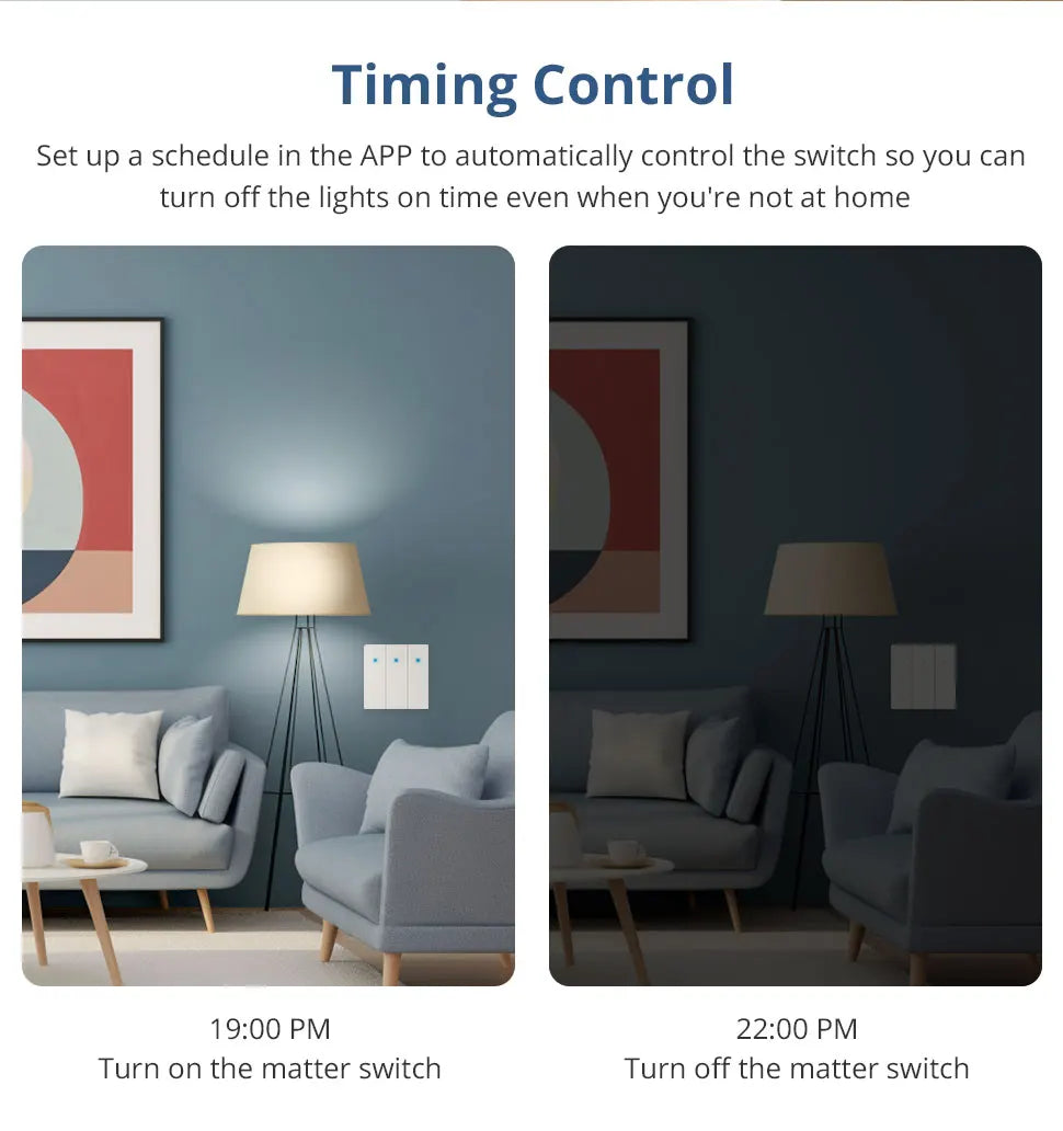 Zemismart Matter WiFi EU 1 2 3 Gangs Smart Wall Light Switch Neutral Required with Big Button SmartThings App Homekit Control