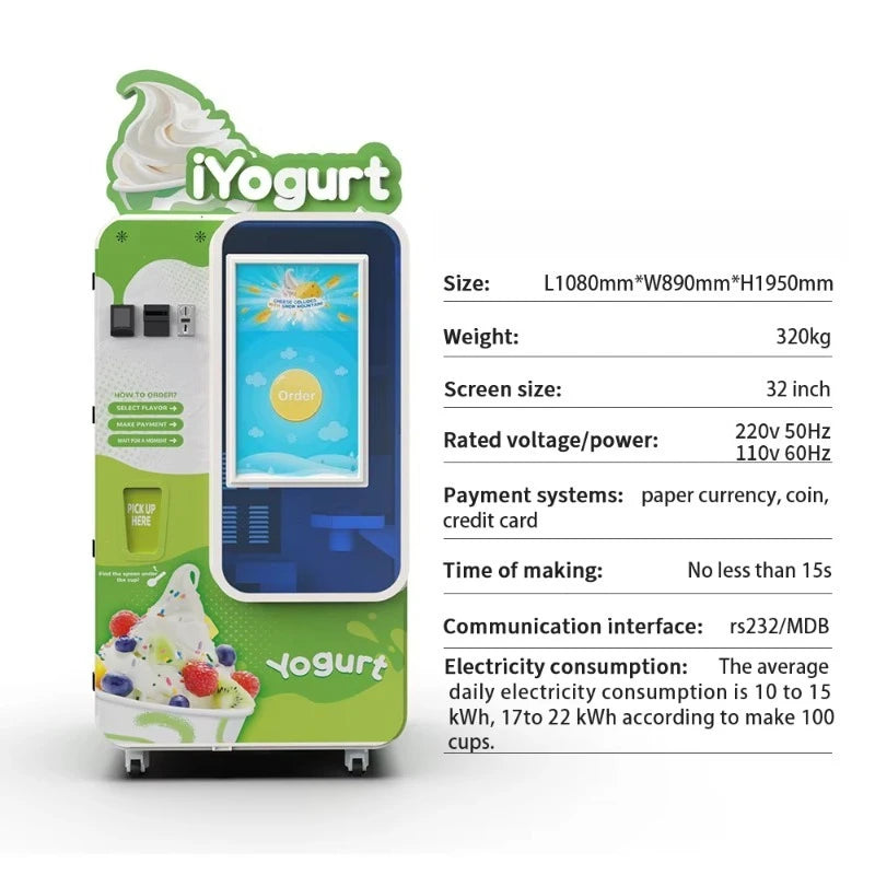 Customized Commercial Ice Cream Vending Machine Fully Automatic Touchscreen Self-Serve 24/7 Shopping Mall