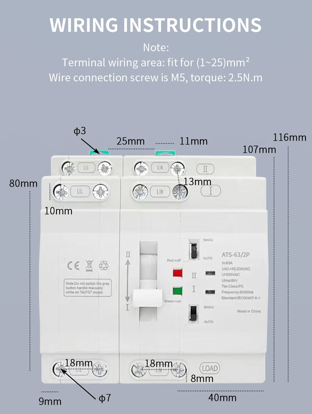 Uninterrupted Automatic Transfer Switch PC Class ATS 2P 4P 25A 40A 63A 110V 220V Mains Power Generator Dual Power Backup