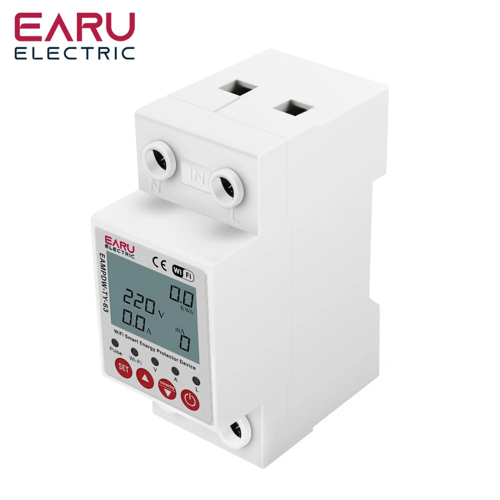 63A Tuya WiFi Smart Circuit Breaker Switch Energy Meter Metering Timer Relay Device With Voltage Current and Leakage Protection