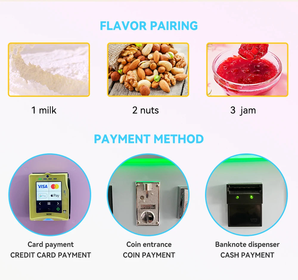 Customized Commercial Efficient Cooling Ice Cream Machine Automated Fast Continuous with Fresh Fruit Nut Ingredients Vending