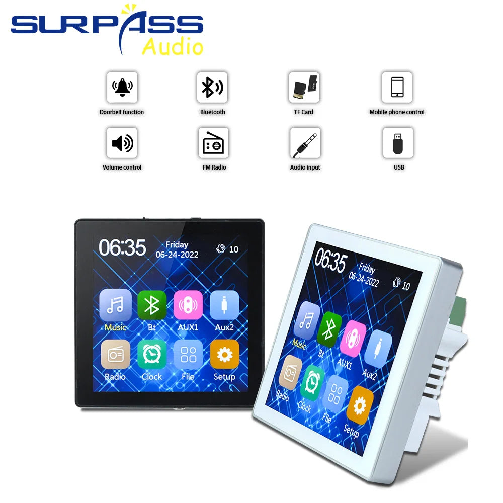 Smart Home Audio 4 Inch Key Touch Wireless Bluetooth-compatible Wall Amplifier Fm Radio with Frameless Ceiling Loudspeakers Kits