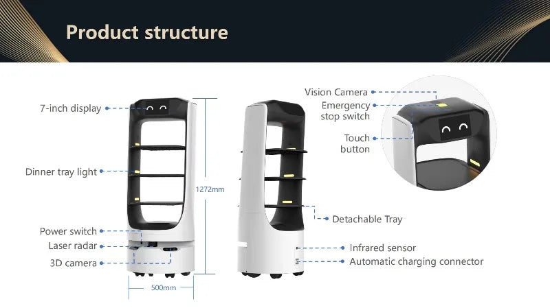 Commercial Autonomous Food Delivery Robot - Customized WiFi Intelligent Guiding Food Service Robot for Restaurant & Hotel