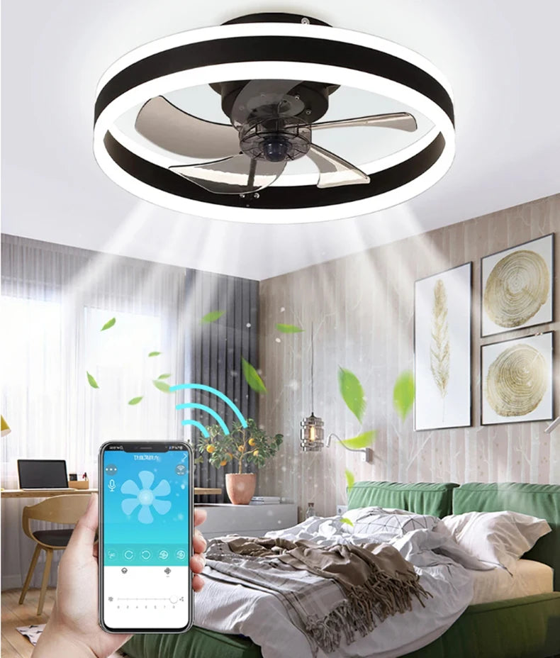 Smart Ceiling Fan With Lights Remote Control Bedroom Decor Ventilator Lamp 6 speed wind speed led Circulator fan light