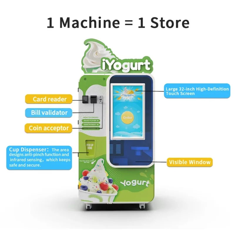 Customized Commercial Ice Cream Vending Machine Fully Automatic Touchscreen Self-Serve 24/7 Shopping Mall