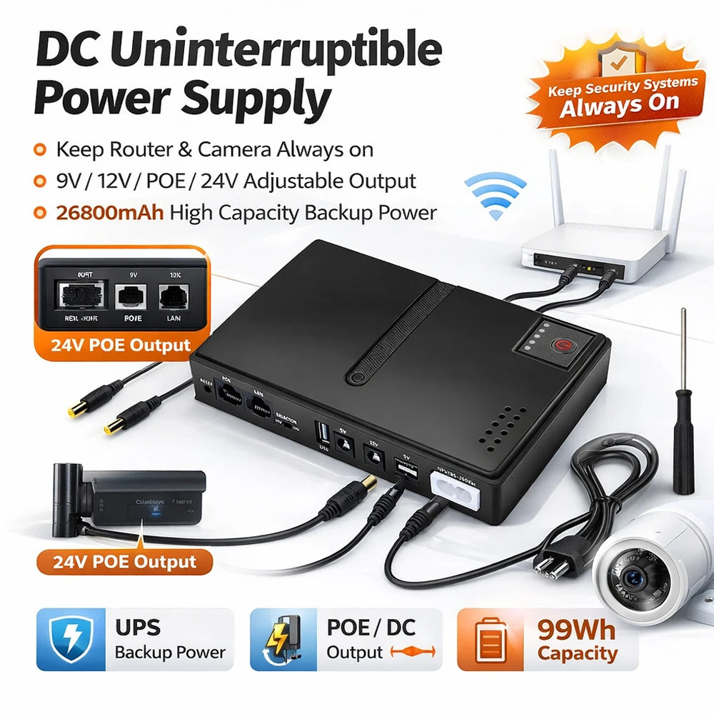 DC UPS Uninterruptible Power Supply No Battery 5V 9V 12V POE Backup Power EU Plug For Router Modem Camera ONU CCTV
