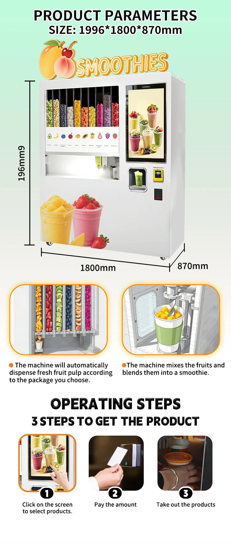 Fully Automatic Smoothie Vending Machine Customize Self Service Smart High Efficiency For Mall Restaurant 24H Stable Operation