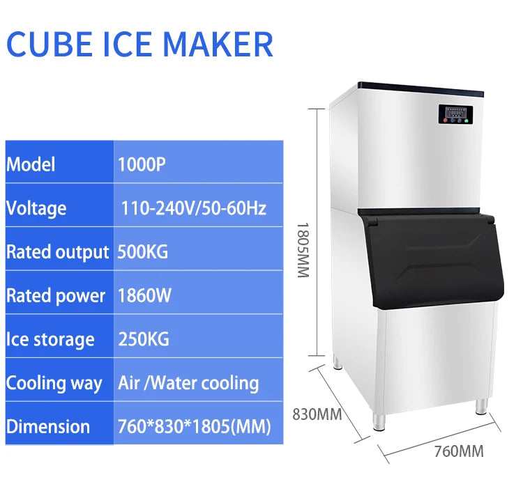 Commercial Ice Cube Machine 500kg Customized Good Price Catering Equipment Ice Maker Factory Wholesale High Efficiency Low Noise
