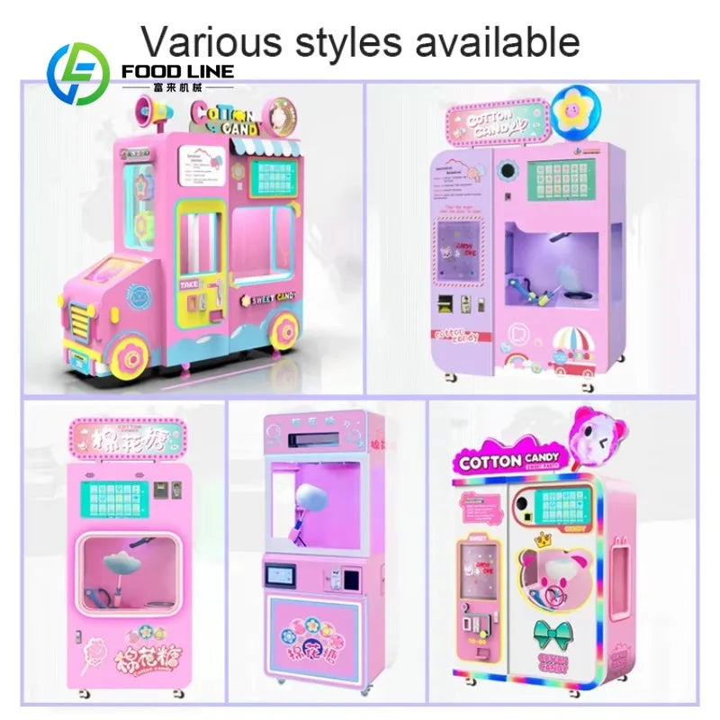 Customized Hot Sale Commercial Full Automatic Cotton Candy Vending Machine High Capacity Easy Clean Street Business For Sale