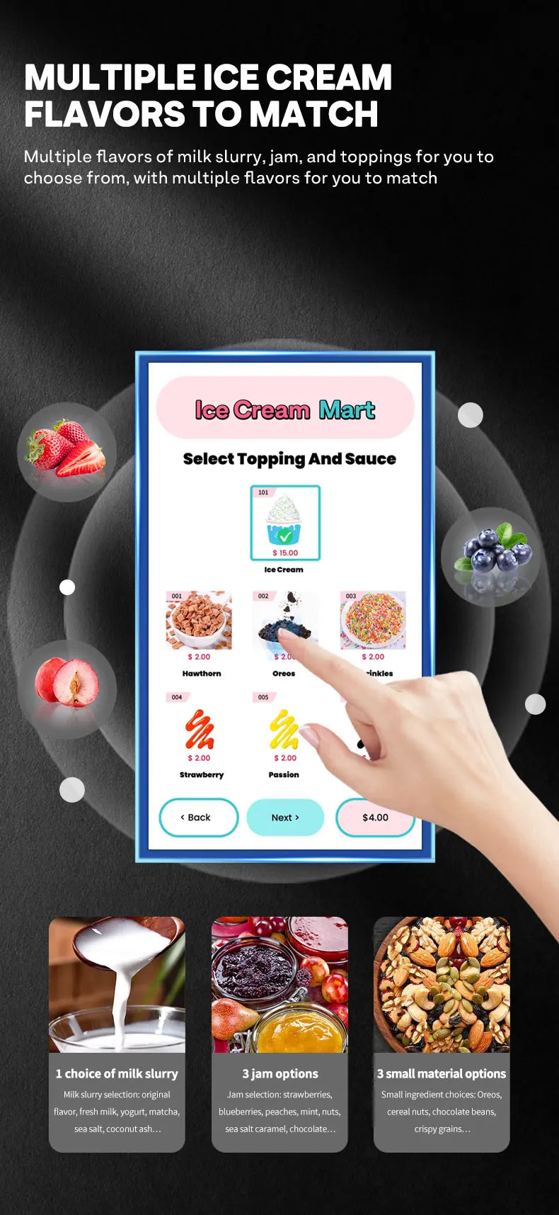 Customized Commercial Ice Cream Vending Machine Fully Automatic Touchscreen Self-Serve 24/7 Shopping Mall