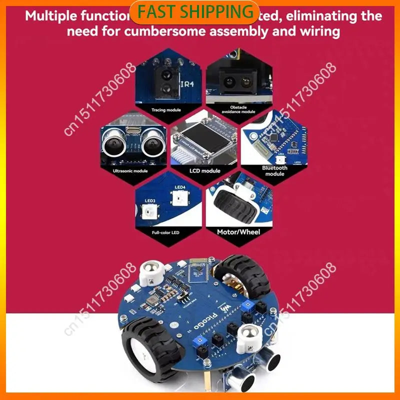 Buy Now RP2350-Plus Smart Car Robot Picogo Development Board With Obstacle Avoidance Module, Tracking Module, Bluetooth Module