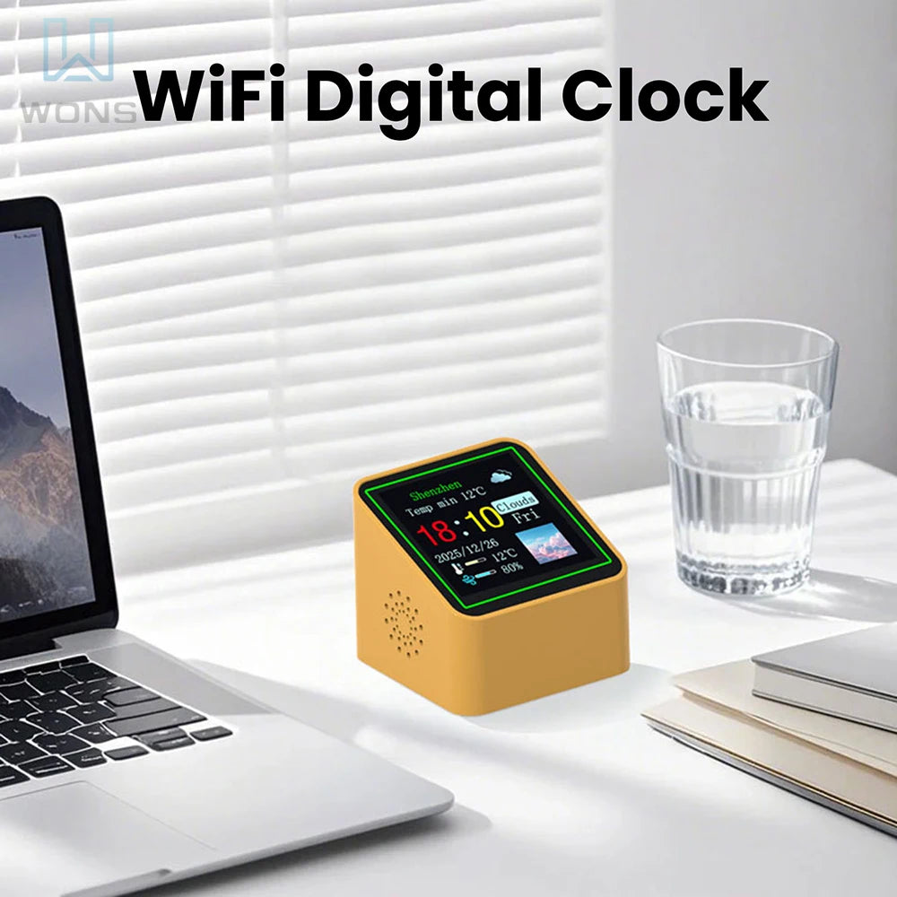Smart Wifi Weather Station Display Weather Temperature Humidity Time Alarm Clock Desktop Electronic Clock Type-C Min Clock DC 5V
