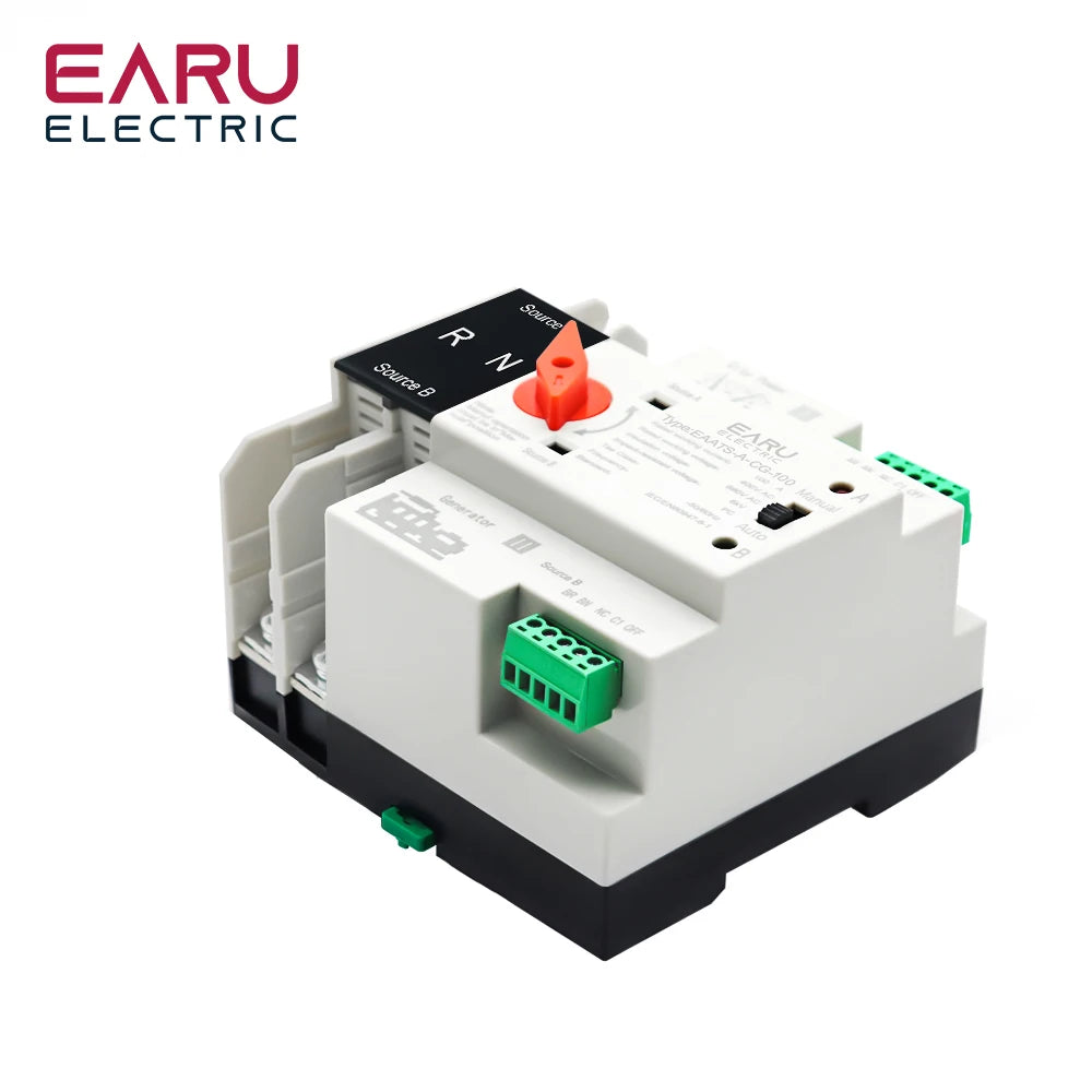 Dual Power Automatic Transfer Switch ATS 2P 4P 100A. AC 220V 110V Millisecond Switching for Solar Generator Uninterrupted
