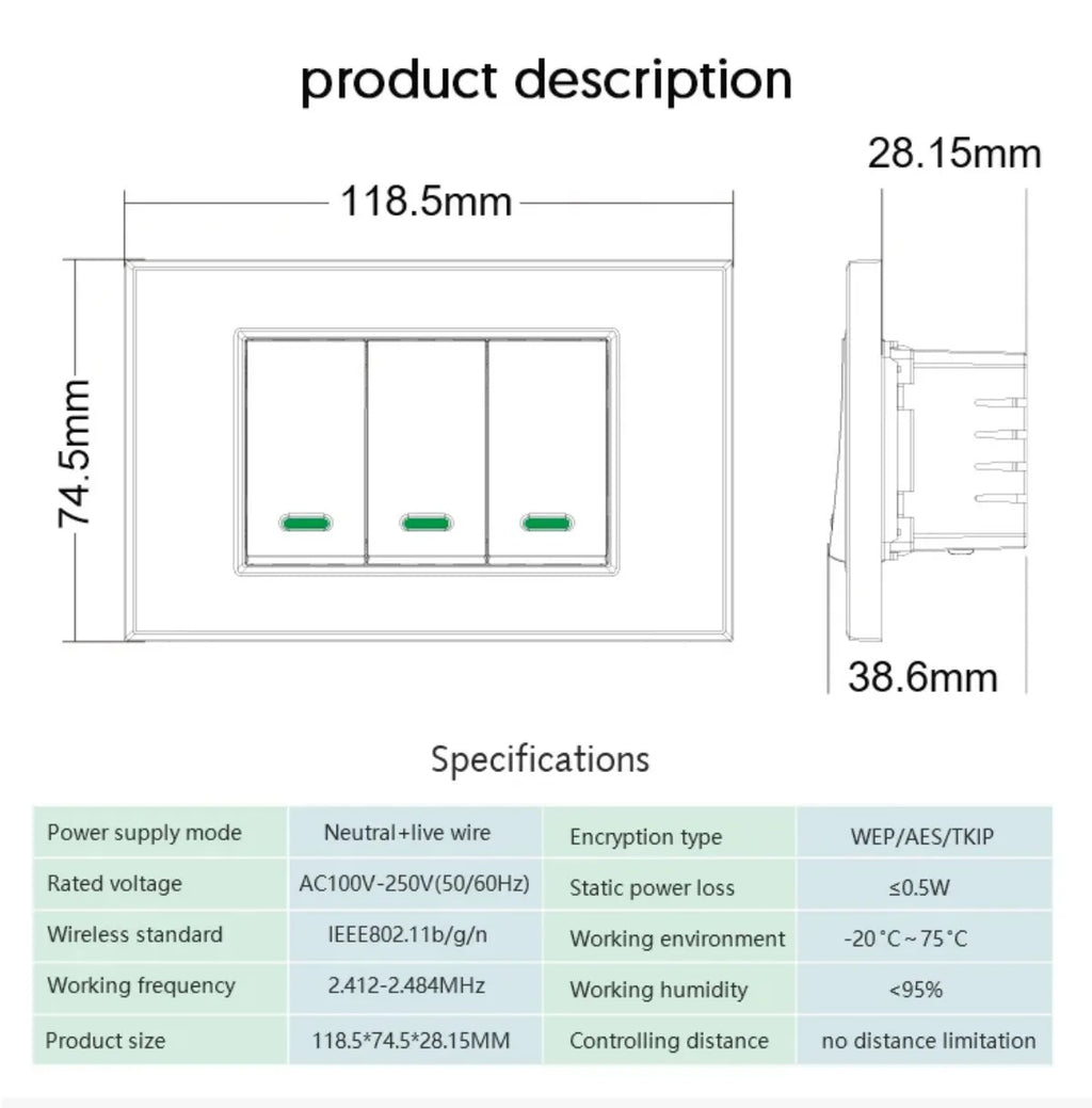 Milfra Smart Wifi Switch IT KR Standard Wireless Home Wall Button Switches 1/2/3 Gang Tuya Smart Life App Voice Control by Alexa