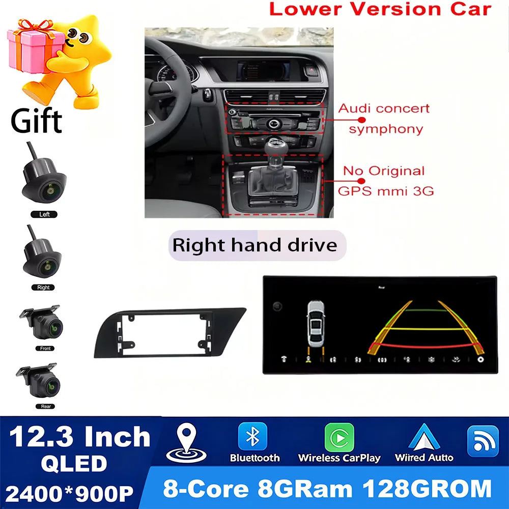GPS RHD Android 16 Car Radio Multimedia Player for Audi A4 B8 A5 2009 - 2016 Wireless Carplay 4G DSP Stereo Ultra-thin Screen