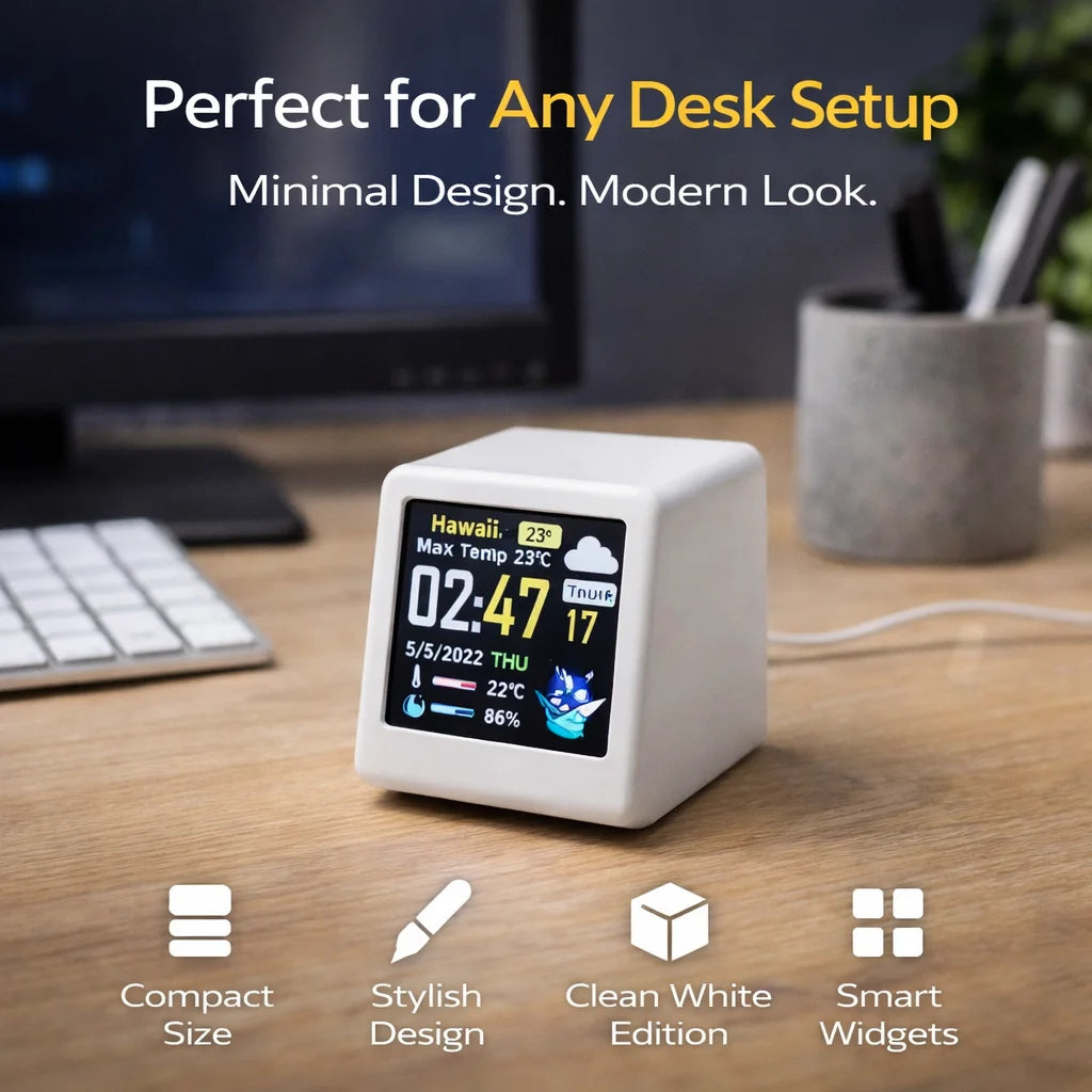 Smart WiFi Desk Clock Display – Weather, Crypto & Stock Monitor, Custom UI, Real-Time Data Screen