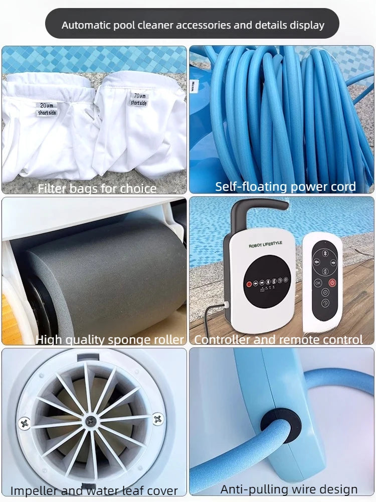 New Robot Swimming Pool Cleaner With 30m Cable Wall Climbing Function Remote Control High Efficiency for Indoor Outdoor Big Pool