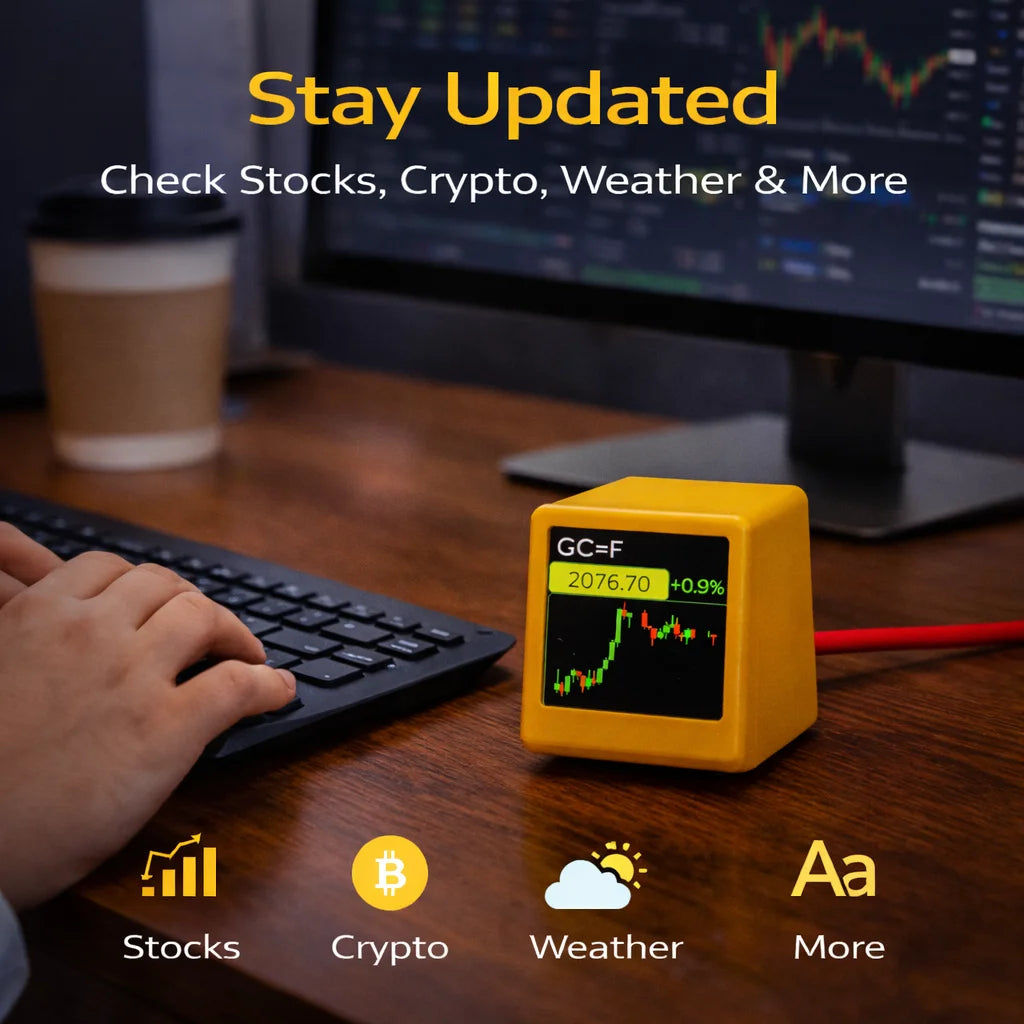 Smart WiFi Desk Clock Display – Weather, Crypto & Stock Monitor, Custom UI, Real-Time Data Screen