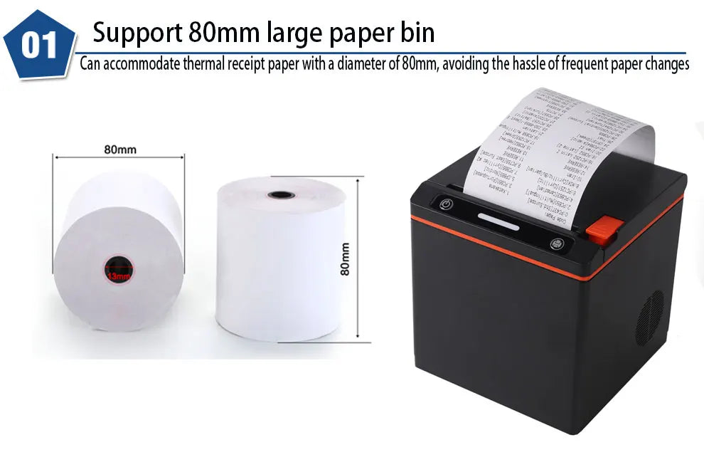 Tablets Printer Options 80mm 72Mm Print Width High Speed 260Mm/S Usb Bluetooth Lan Wi-Fi Barcode Auto Cutter