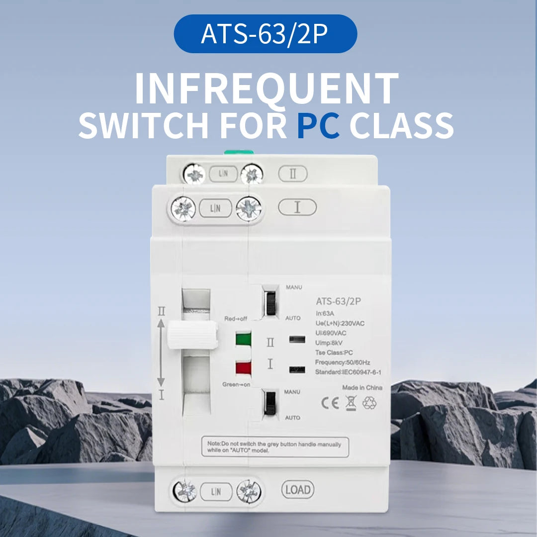 Uninterrupted Automatic Transfer Switch PC Class ATS 2P 4P 25A 40A 63A 110V 220V Mains Power Generator Dual Power Backup