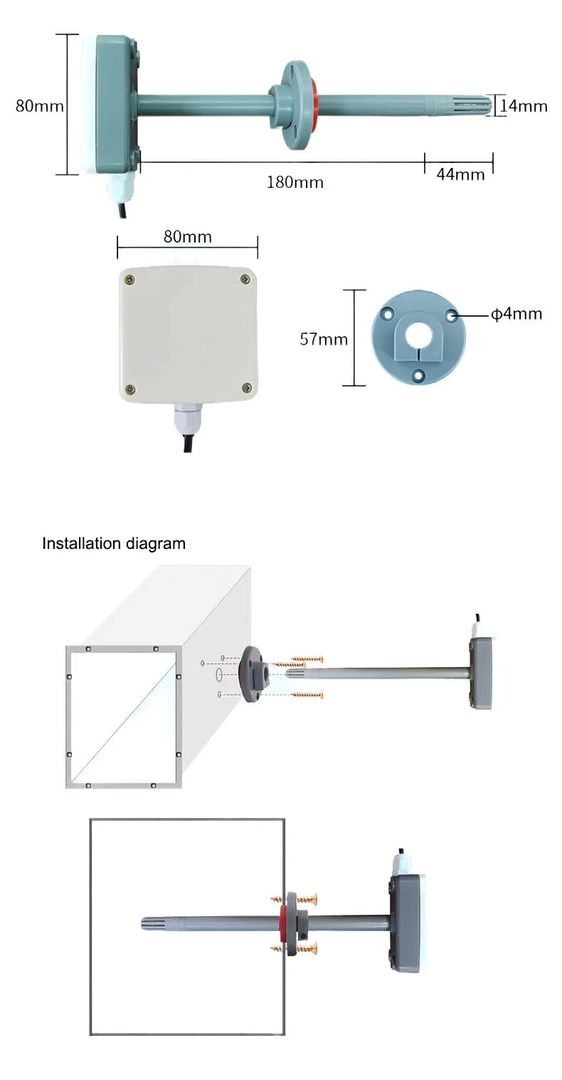 Atech Temperature Humidity Sensor Pipe Type Measuring Instrument Duct Type Humidity And Temperature Sensor