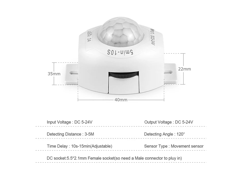 DC 5V 12V 24V 3A Highly Sensitive PIR motion Sensor Light Switch Infrared IR Sensor Detector Switch Time Delay for LED Strip