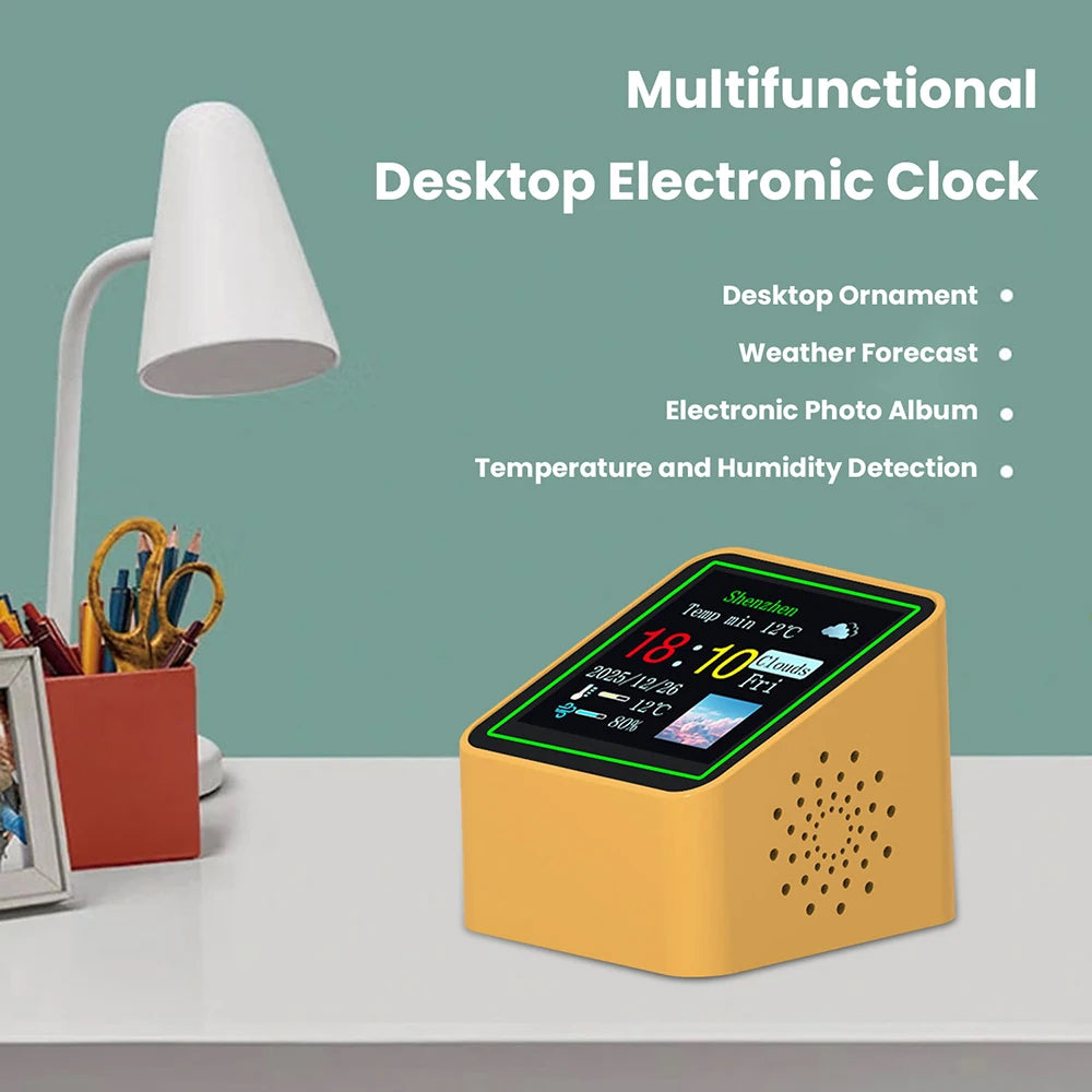 Smart Wifi Weather Station Display Weather Temperature Humidity Time Alarm Clock Desktop Electronic Clock Type-C Min Clock DC 5V