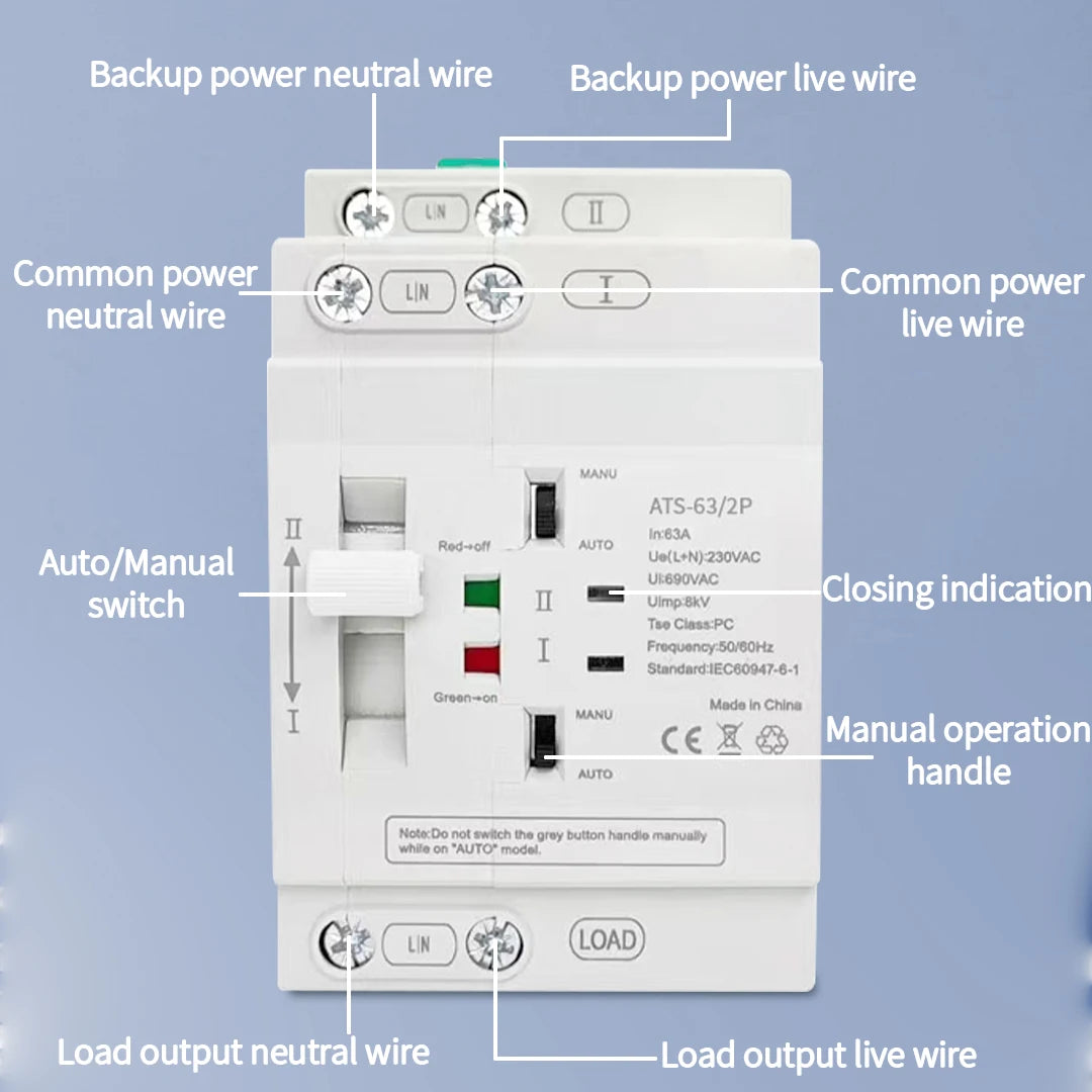 Uninterrupted Automatic Transfer Switch PC Class ATS 2P 4P 25A 40A 63A 110V 220V Mains Power Generator Dual Power Backup