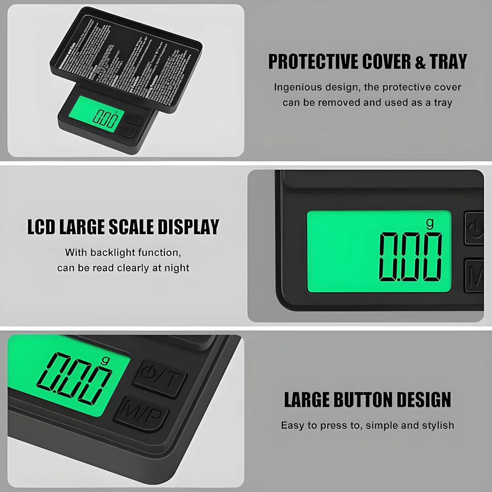 Precision Pocket Scale 1000g 0.1g - Digital Gram, Food, Jewelry, Ounces/Grains Scale with Backlit LCD - Mini Scale for Travel