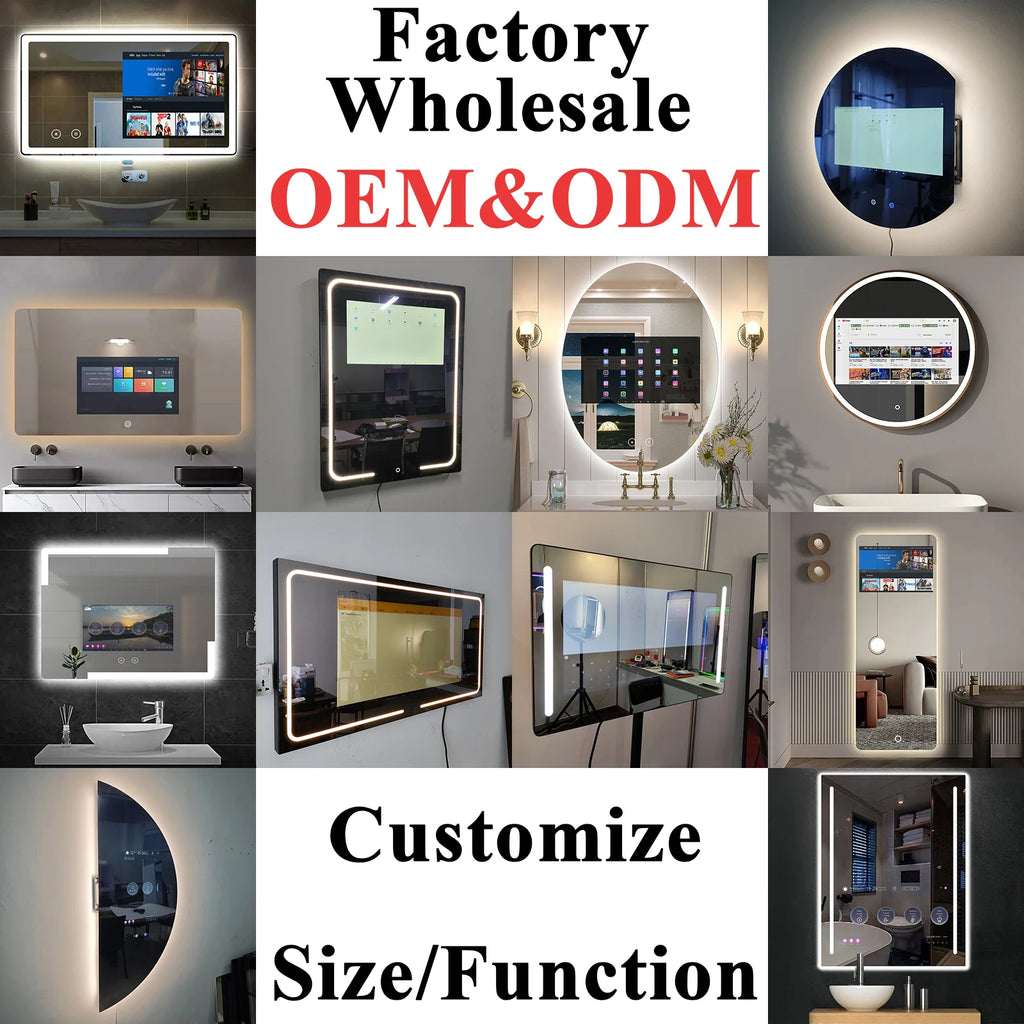 Hotel Bathroom Full Function Smart Android Tv Mirror Bath Gym Smart Led Bathroom Mirror with Touch Screen Magic Smart Mirror