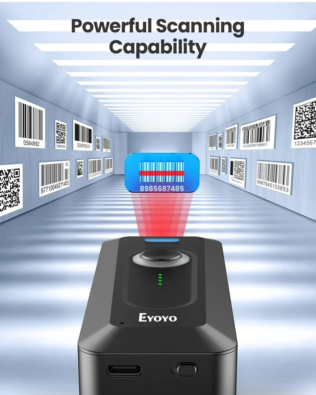 Eyoyo 2D Barcode Scanner Portable Mini Bluetooth Wireless with Clip 2000mAh Battery with Level Indicator QR Bar Code Reader
