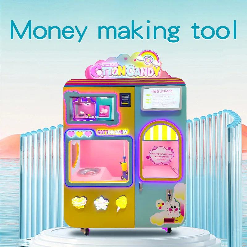 Professional Customized Automatic Candy Cotton Machine Factory Commercial High Profit Durable Candy Floss Vending Machine