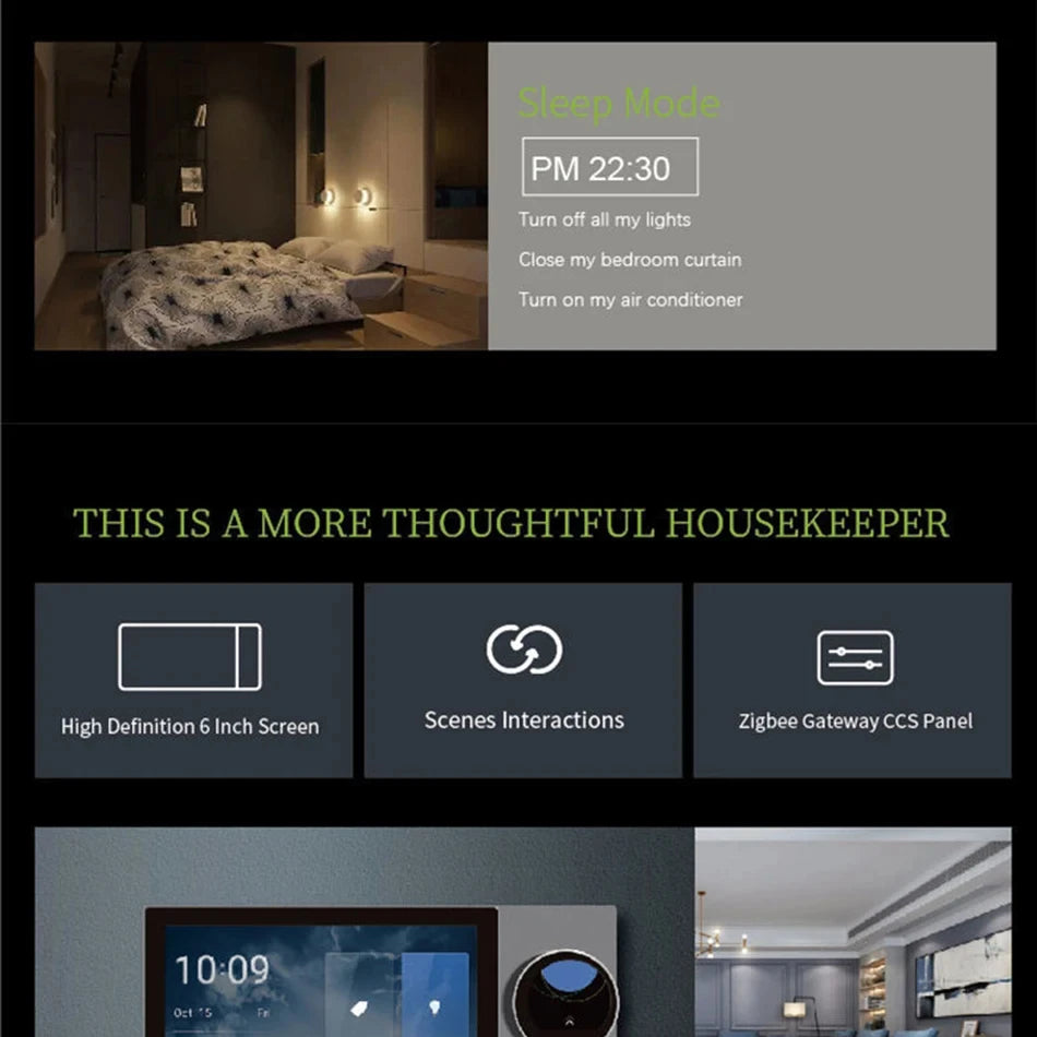 Smart Tuya Control Panel 6-inch Smart Home Multi-functional Touch Screen in-wall Central Control for Intelligent Device Scene