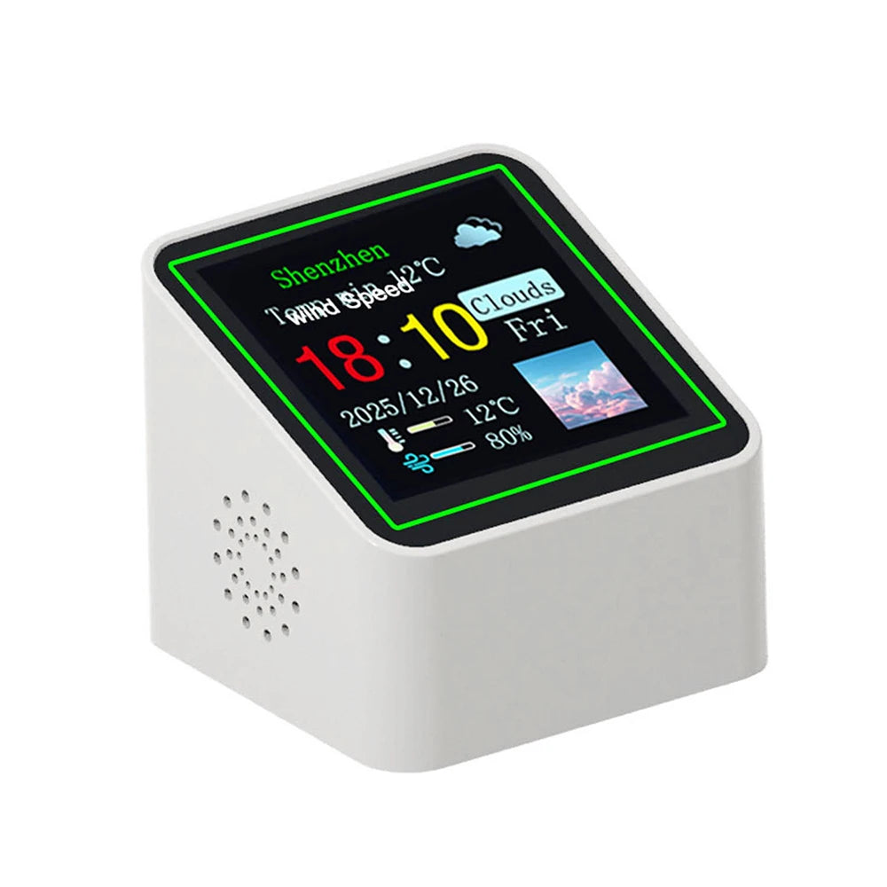 Smart Wifi Weather Station Display Weather Temperature Humidity Time Alarm Clock Desktop Electronic Clock Type-C Min Clock DC 5V