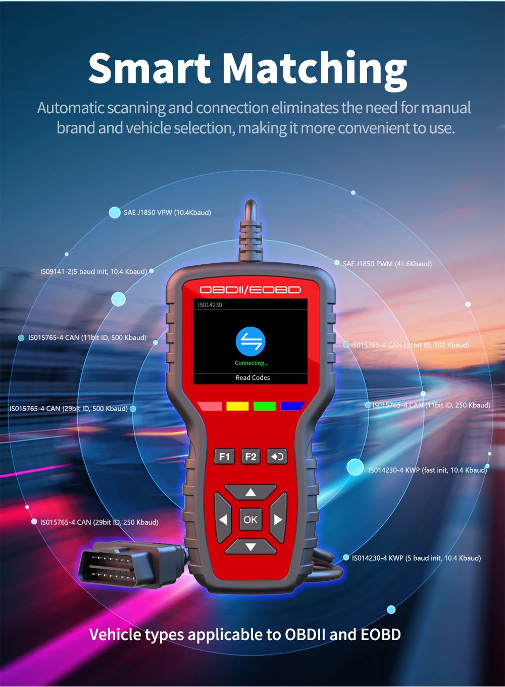 OBD2 Scanner - Handheld Vehicle Inspection and Fault Diagnostic Tester with Live Data, Battery Test