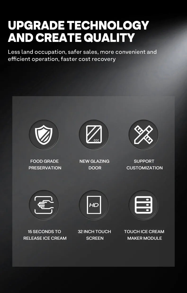 Customized Commercial Ice Cream Vending Machine Fully Automatic Touchscreen Self-Serve 24/7 Shopping Mall