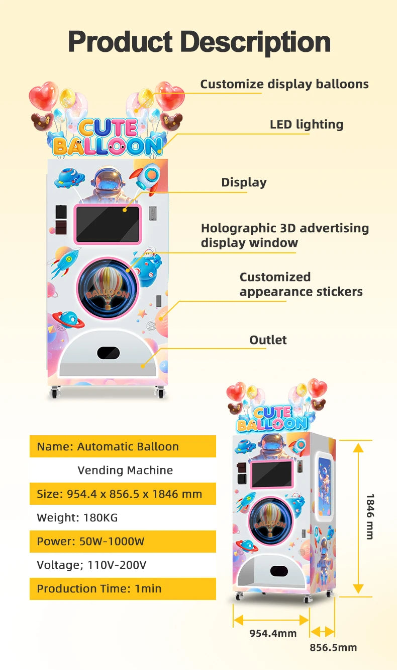 Custom Logo Commercial Automatic Balloon Vending Machine Efficient Coin Card Payment Options Retail Business Use High Efficiency
