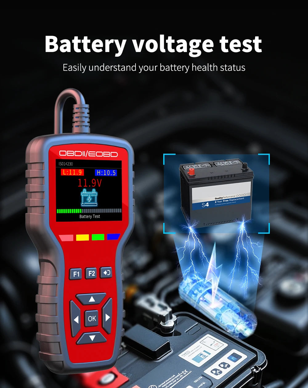 OBD2 Scanner - Handheld Vehicle Inspection and Fault Diagnostic Tester with Live Data, Battery Test