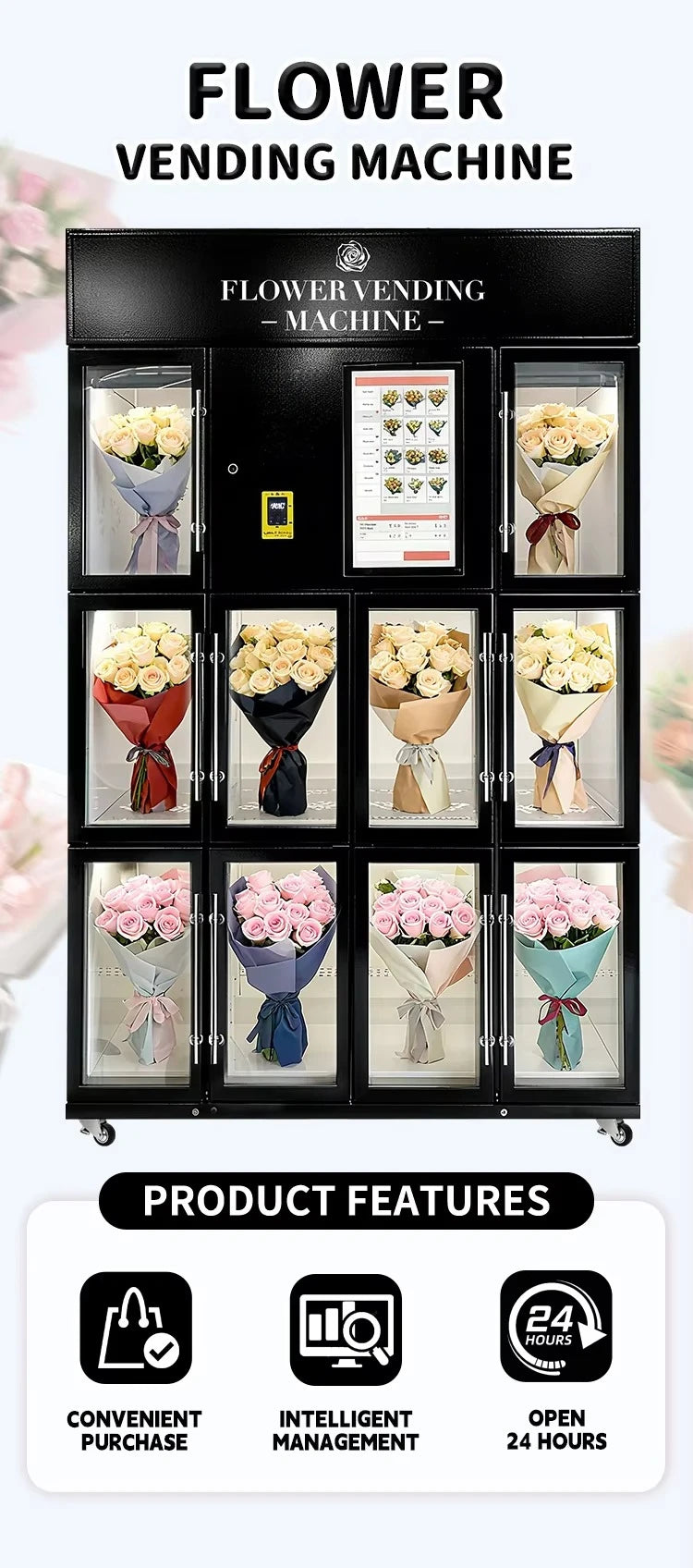 Fresh Florist Flower Vending Machine Customized Smart 24 Self Service Commercial Fresh Keep Indoor Mall Hospital Supermarket Use