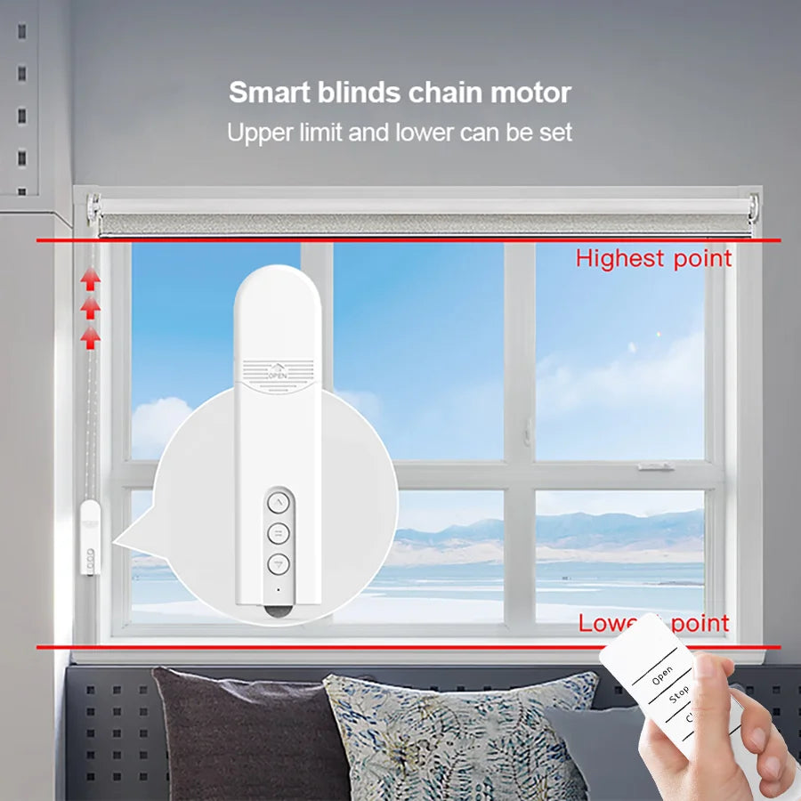 Built-in WiFi Smart DIY Motorized Chain curtain motor （plug-in model），APP/voice/remote timer settings (without gateway）