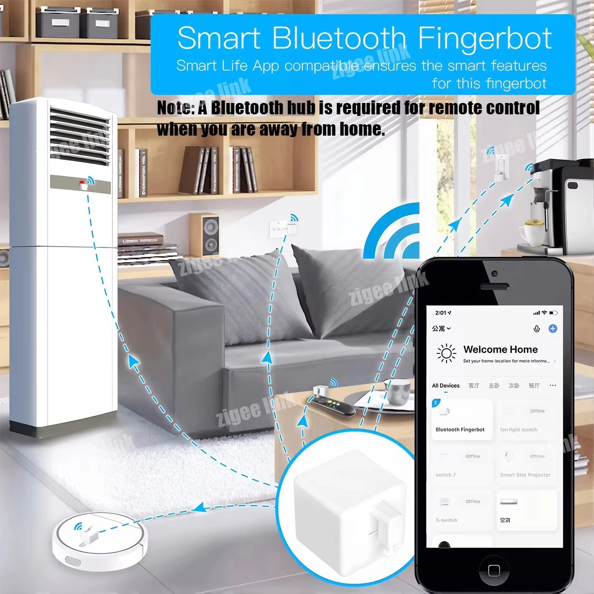 Smart Fingerbot Bluetooth Wireless Finger Robot Automatic Touch Control Buttons SmartLife APP Lazy-Friendly for Home Automation