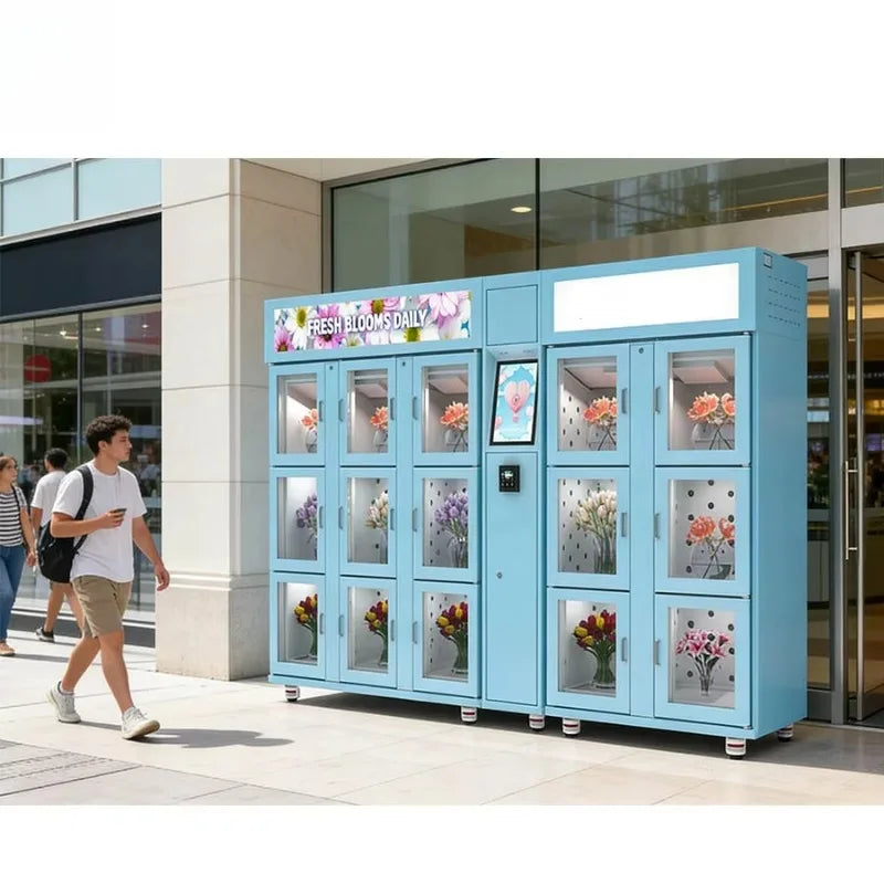 Custom Commercial Flower Vending Cabinets Can Cool, Humidify, and Monitor Inventory in Real Time Suitable for Outdoor