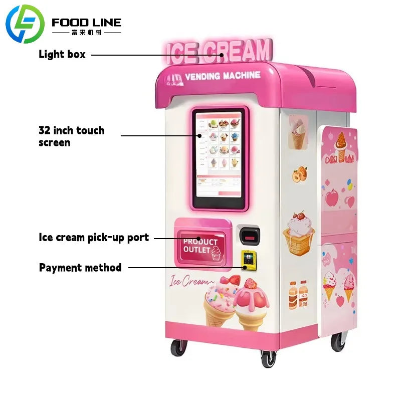 Customized Outdoor Ice Cream Vending Machine Automatic Soft Serve Robotic Self Service Equipment For Commercial Business Use